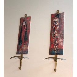 Pair of Commedia dell'Arte Coat Hooks, in the Taste of Fornasetti, c. 1970