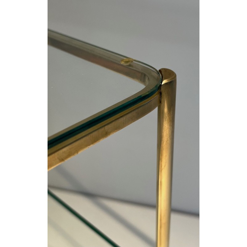Polished Bronze & Glass Magazine Rack, Signed Lepelletier, Stamped Broncz, c. 1970