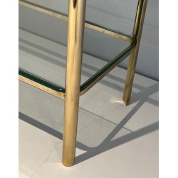 Porte-Revues Bronze Poli et Verre, Signé Lepelletier, Estampillé Broncz, v. 1970