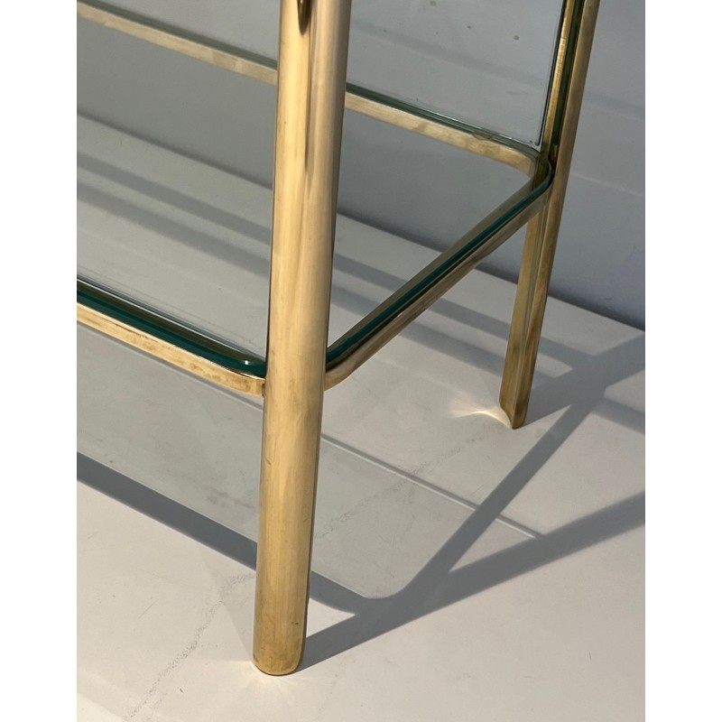 Porte-Revues Bronze Poli et Verre, Signé Lepelletier, Estampillé Broncz, v. 1970