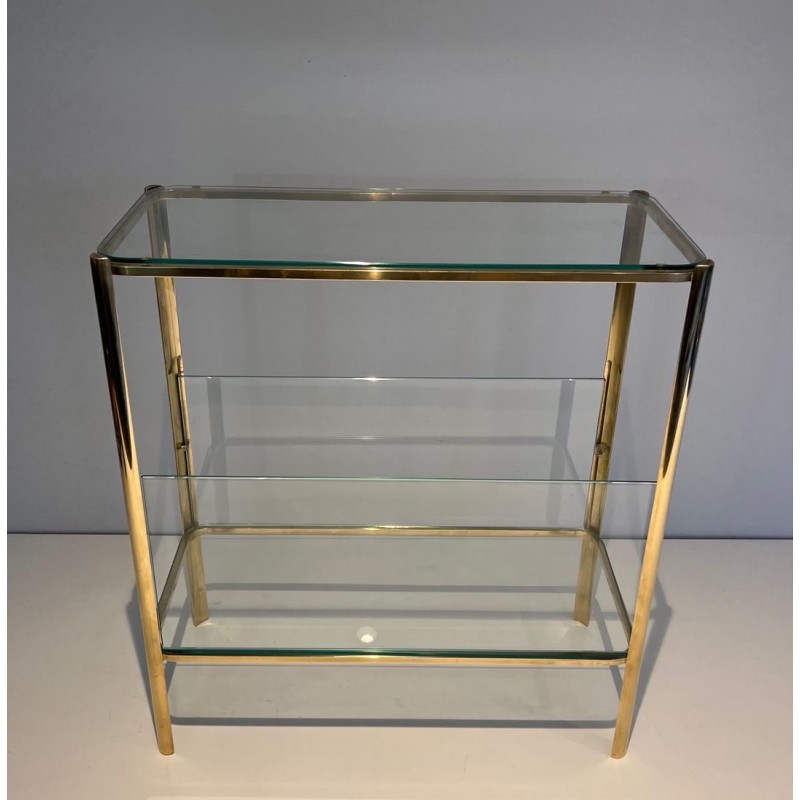 Porte-Revues Bronze Poli et Verre, Signé Lepelletier, Estampillé Broncz, v. 1970