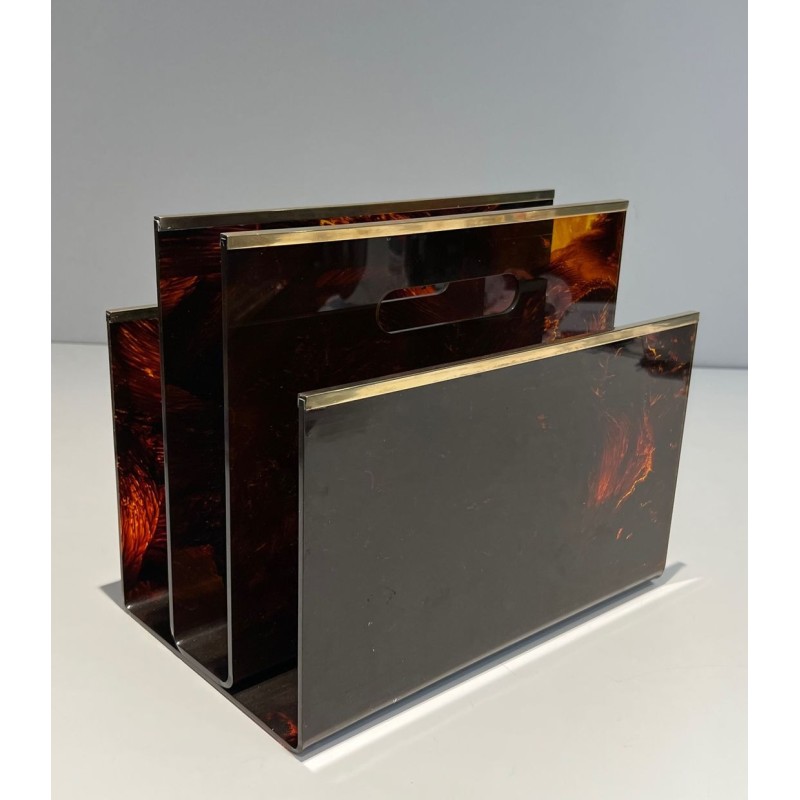Porte-Revues Plexiglass Façon Écaille et Laiton, France, v. 1970