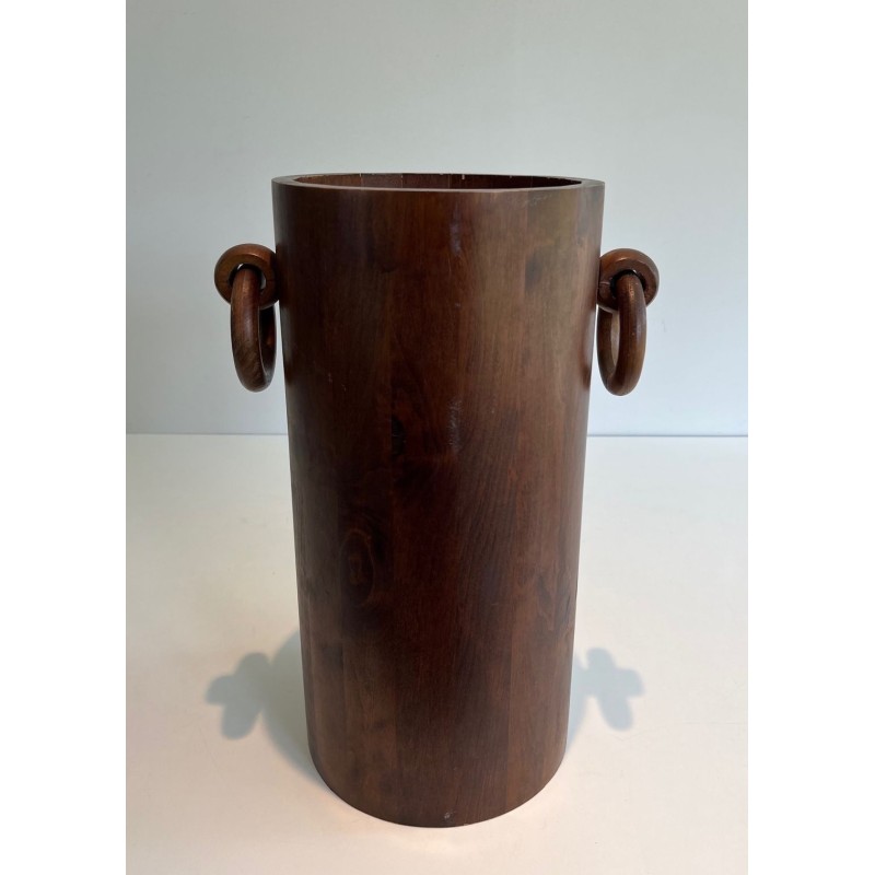 Brutalist Solid Wood Umbrella Stand, French, c. 1950
