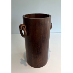 Brutalist Solid Wood Umbrella Stand, French, c. 1950