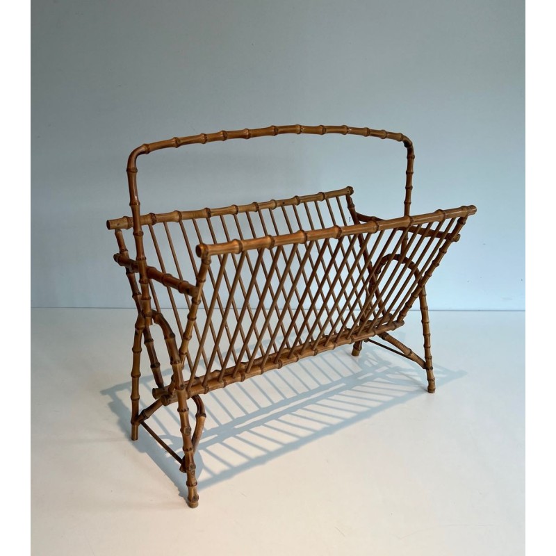 Porte-Revues Rotin Façon Faux-Bambou, France, v. 1950