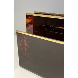 Porte-Revues Plexiglass Façon Écaille et Laiton, France, v. 1970