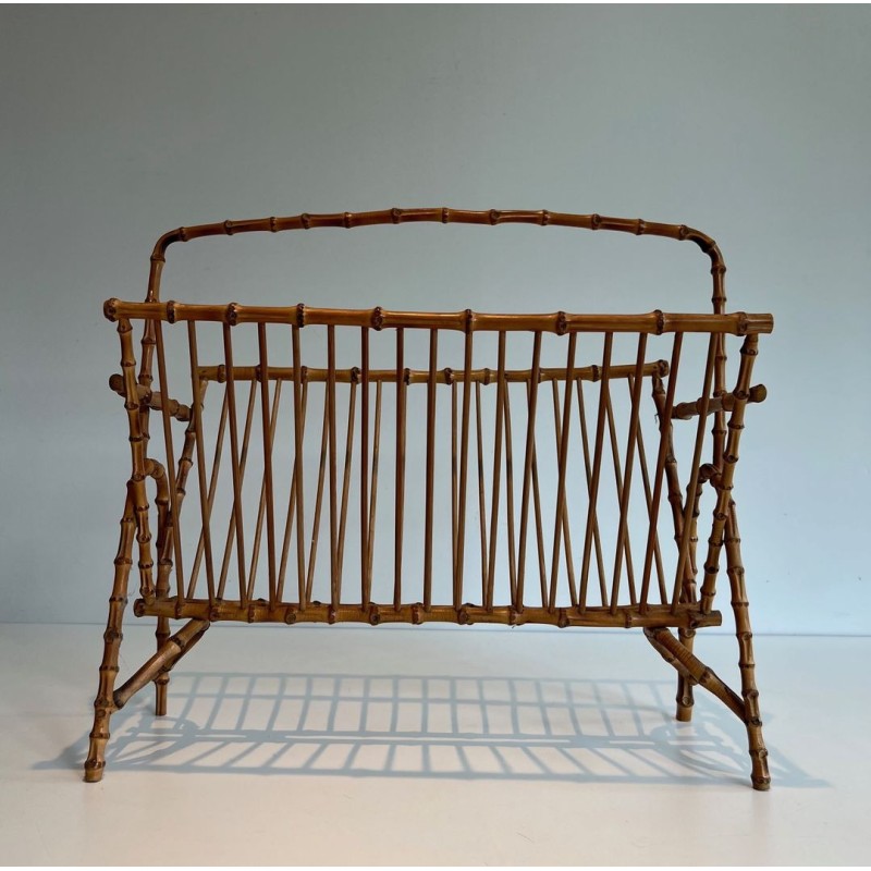Porte-Revues Rotin Façon Faux-Bambou, France, v. 1950