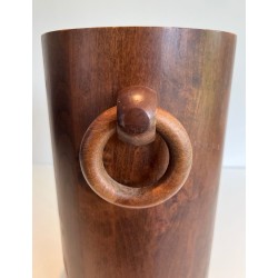 Brutalist Solid Wood Umbrella Stand, French, c. 1950