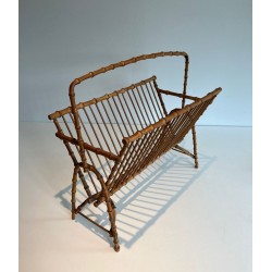 Faux-Bamboo Rattan Magazine Rack, French, c. 1950