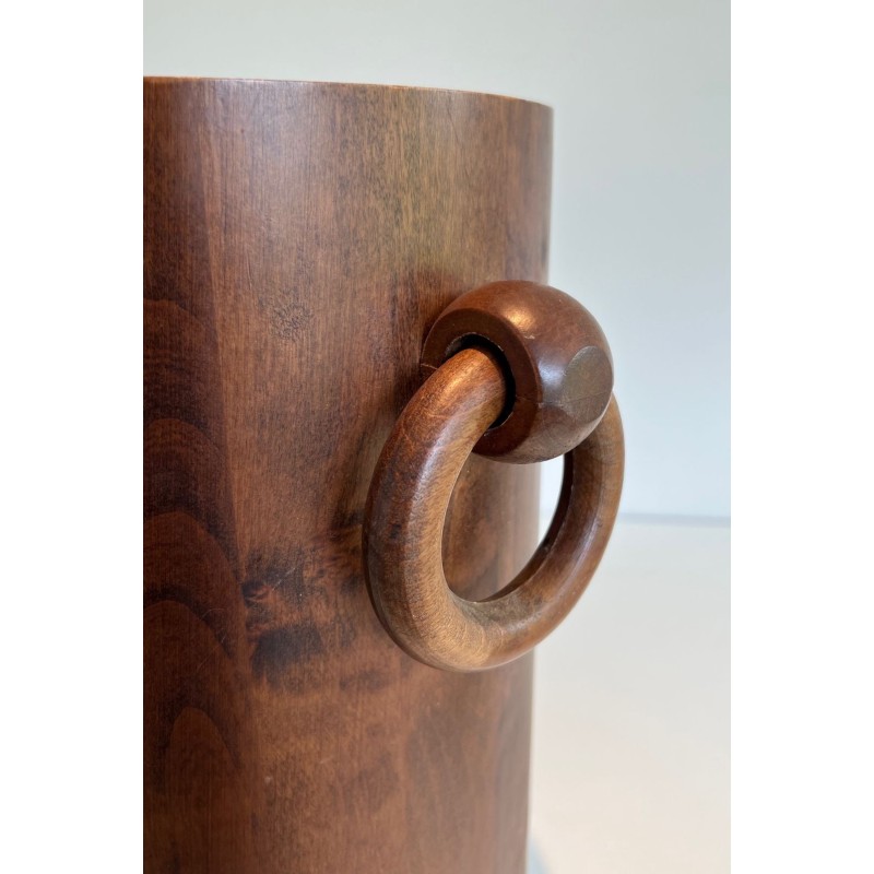 Brutalist Solid Wood Umbrella Stand, French, c. 1950