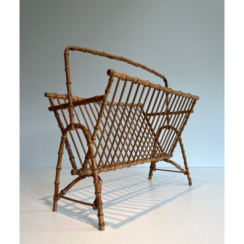 Porte-Revues Rotin Façon Faux-Bambou, France, v. 1950
