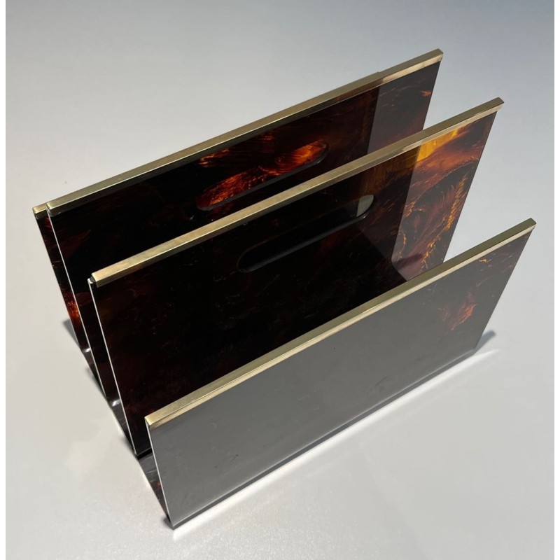 Porte-Revues Plexiglass Façon Écaille et Laiton, France, v. 1970