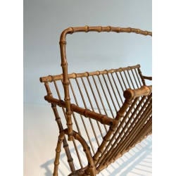Porte-Revues Rotin Façon Faux-Bambou, France, v. 1950