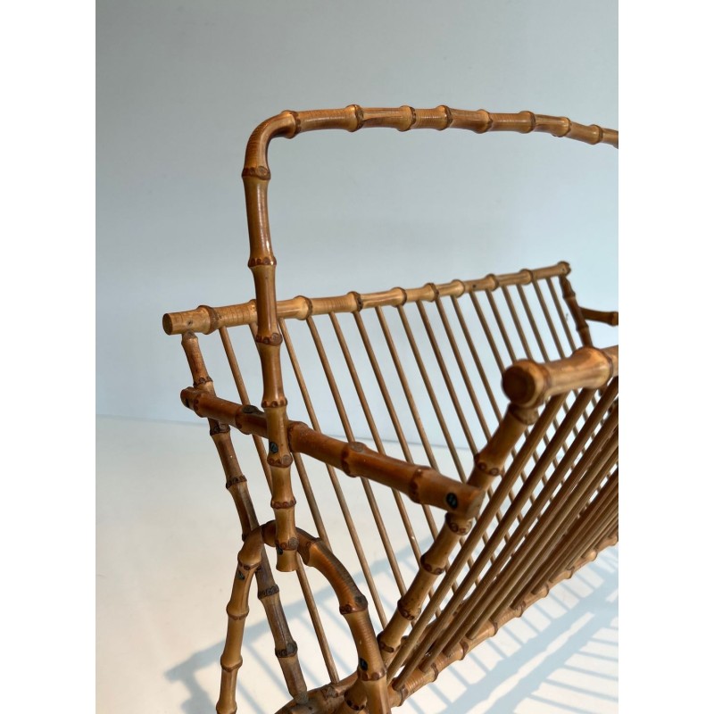 Faux-Bamboo Rattan Magazine Rack, French, c. 1950