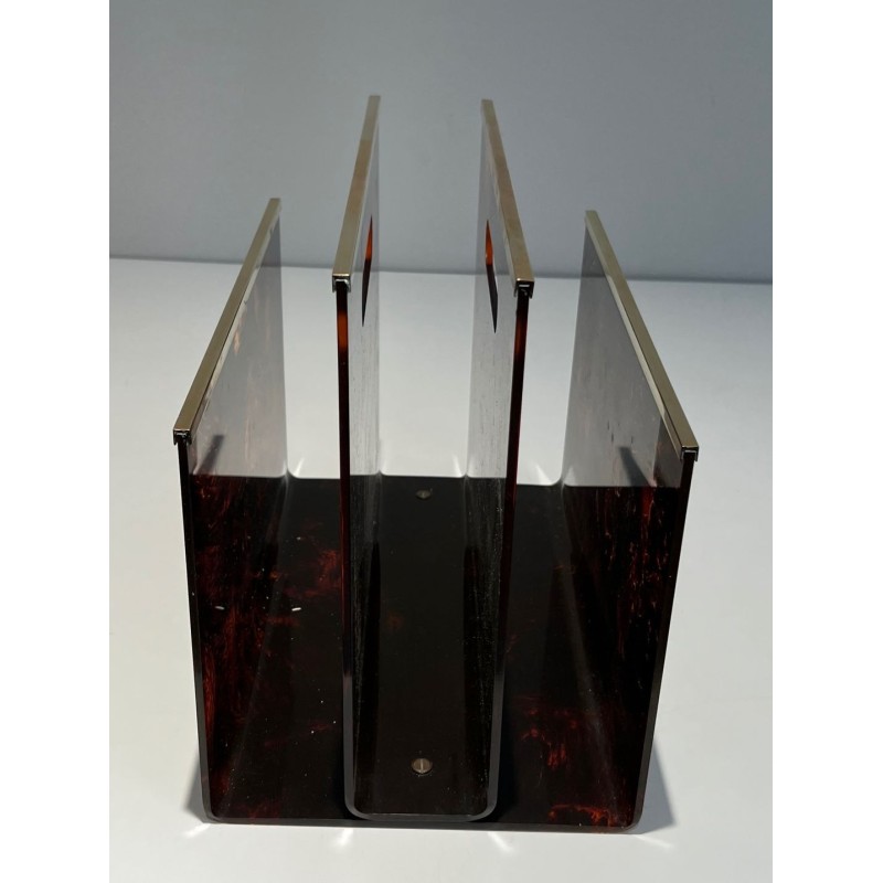 Porte-Revues Plexiglass Façon Écaille et Laiton, France, v. 1970