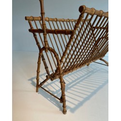 Porte-Revues Rotin Façon Faux-Bambou, France, v. 1950