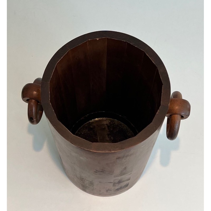 Brutalist Solid Wood Umbrella Stand, French, c. 1950