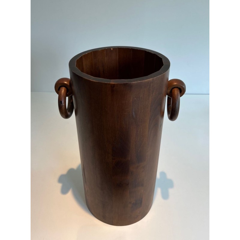 Brutalist Solid Wood Umbrella Stand, French, c. 1950