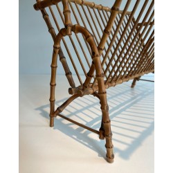 Porte-Revues Rotin Façon Faux-Bambou, France, v. 1950