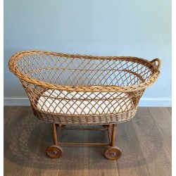 Rattan Cradle on Casters, French, circa 1950 | Maison BARROIS