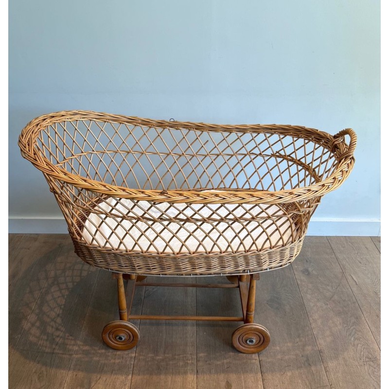 Rattan Cradle on Casters, French, circa 1950 | Maison BARROIS