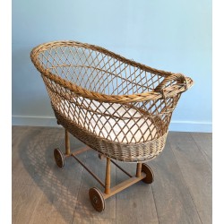 Rattan Cradle on Casters, French, circa 1950 | Maison BARROIS