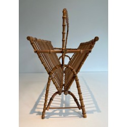 Porte-Revues Rotin Façon Faux-Bambou, France, v. 1950