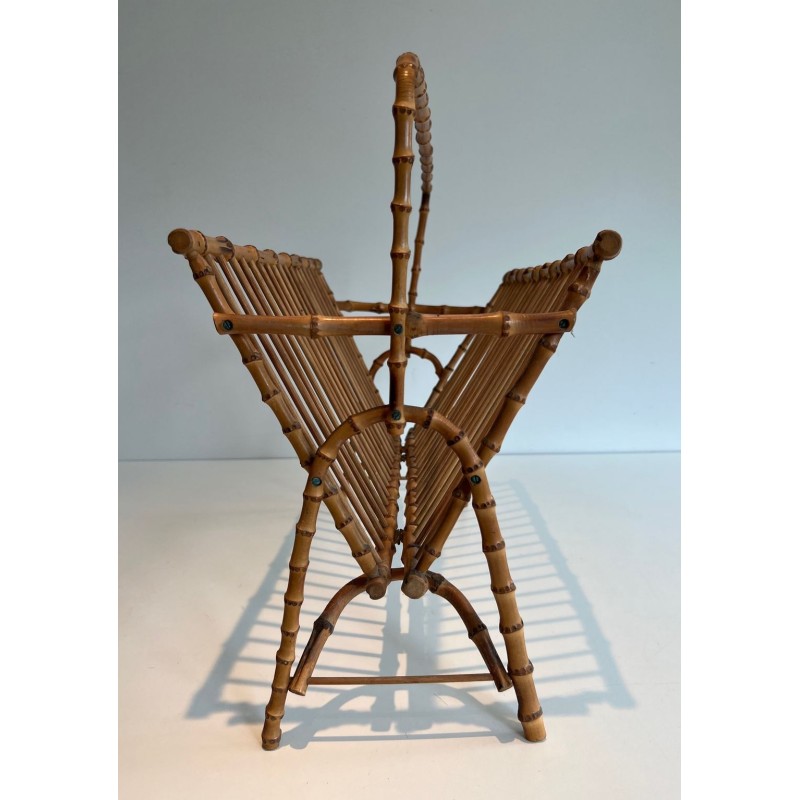 Faux-Bamboo Rattan Magazine Rack, French, c. 1950