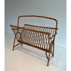 Faux-Bamboo Rattan Magazine Rack, French, c. 1950