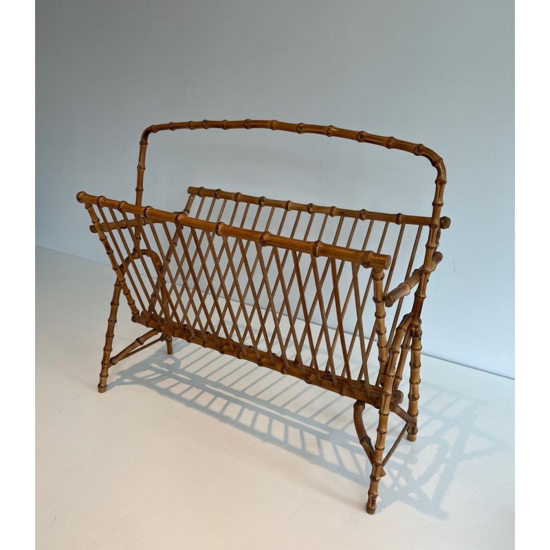 Porte-Revues Rotin Façon Faux-Bambou, France, v. 1950