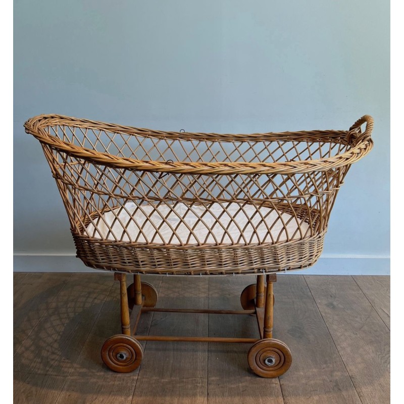 Rattan Cradle on Casters, French, circa 1950 | Maison BARROIS