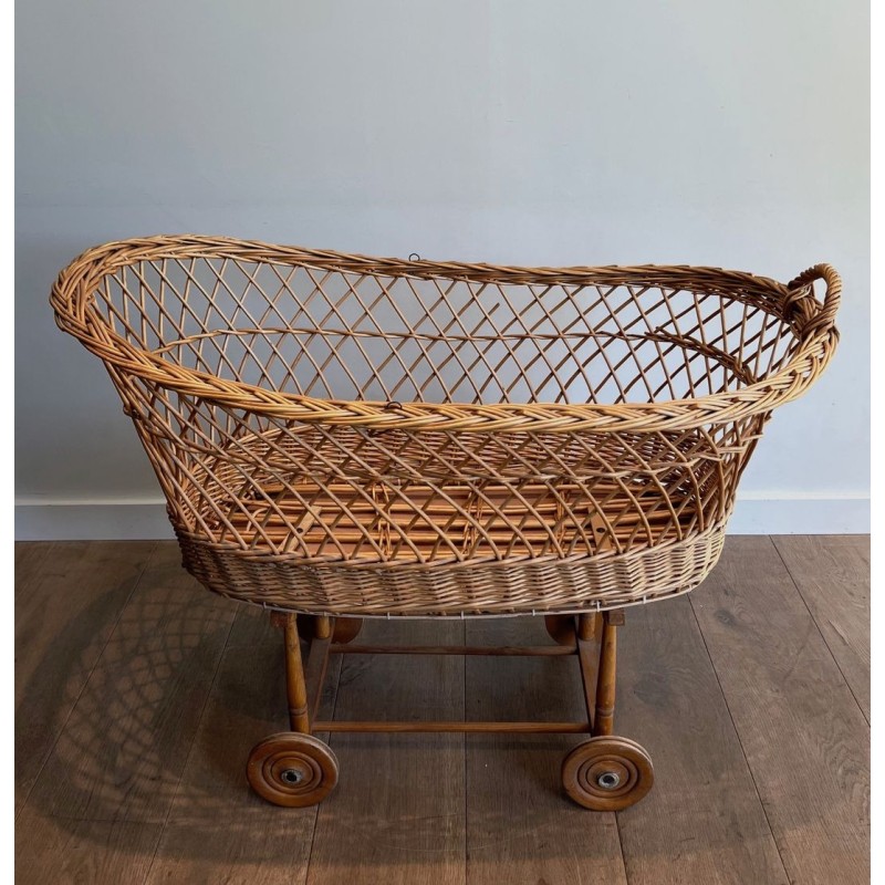 Rattan Cradle on Casters, French, circa 1950 | Maison BARROIS