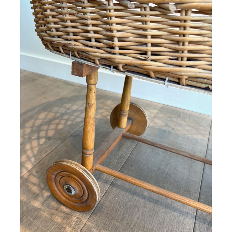 Rattan Cradle on Casters, French, circa 1950 | Maison BARROIS