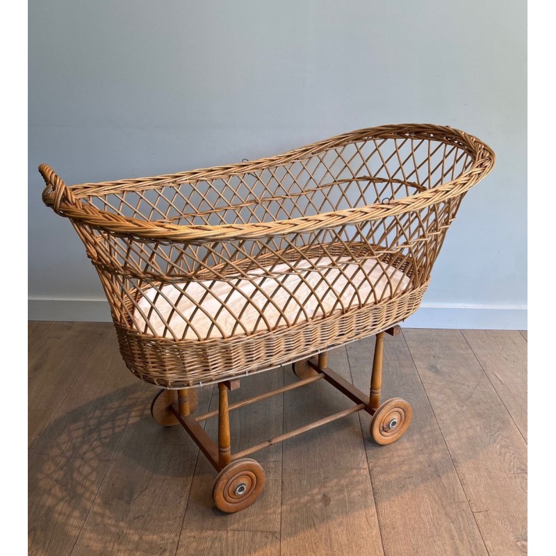 Rattan Cradle on Casters, French, circa 1950 | Maison BARROIS