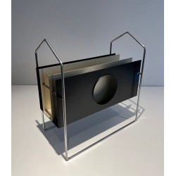 Porte-Revues Chrome et Métal Laqué Noir et Blanc, 1965 | Maison BARROIS