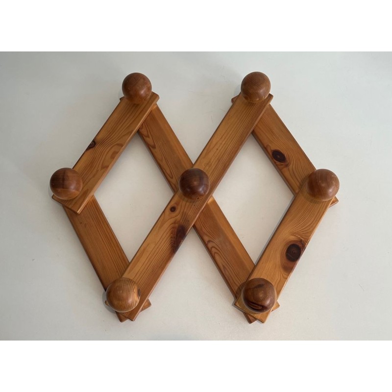 Pine Wall Accordion Coat Hanger, Perriand Style, French, 1950 | Maison BARROIS
