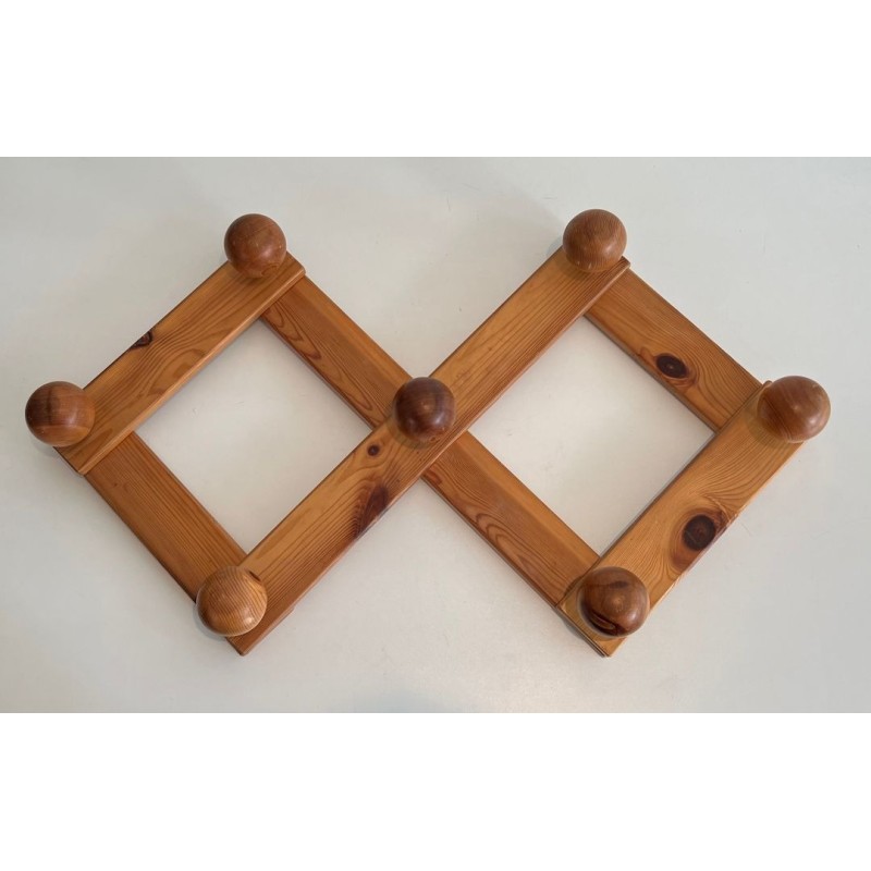 Pine Wall Accordion Coat Hanger, Perriand Style, French, 1950 | Maison BARROIS