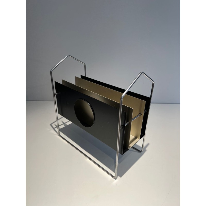 Chrome & Lacquered Metal Magazine Rack, French, 1965 | Maison BARROIS