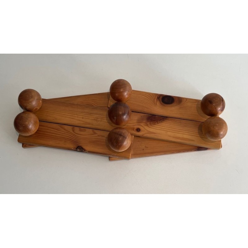 Pine Wall Accordion Coat Hanger, Perriand Style, French, 1950 | Maison BARROIS