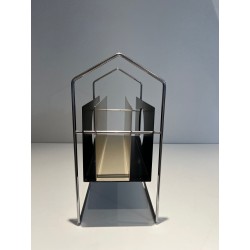 Porte-Revues Chrome et Métal Laqué Noir et Blanc, 1965 | Maison BARROIS