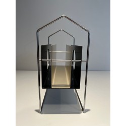 Chrome & Lacquered Metal Magazine Rack, French, 1965 | Maison BARROIS
