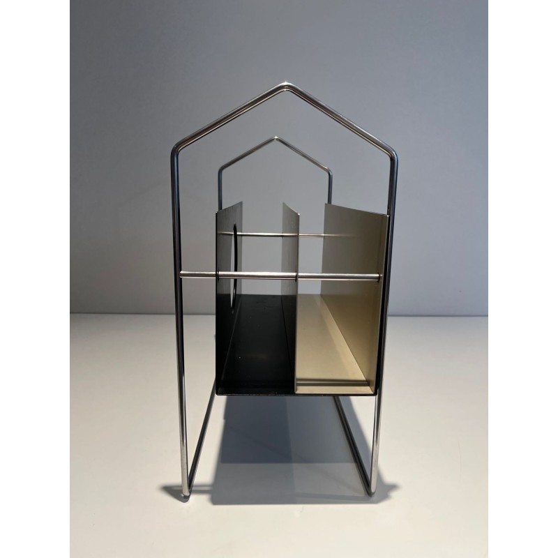 Porte-Revues Chrome et Métal Laqué Noir et Blanc, 1965 | Maison BARROIS