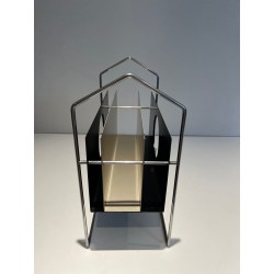 Porte-Revues Chrome et Métal Laqué Noir et Blanc, 1965 | Maison BARROIS
