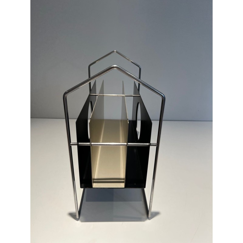 Chrome & Lacquered Metal Magazine Rack, French, 1965 | Maison BARROIS