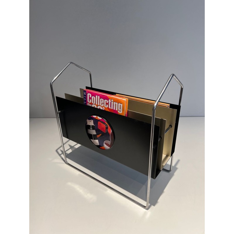 Chrome & Lacquered Metal Magazine Rack, French, 1965 | Maison BARROIS