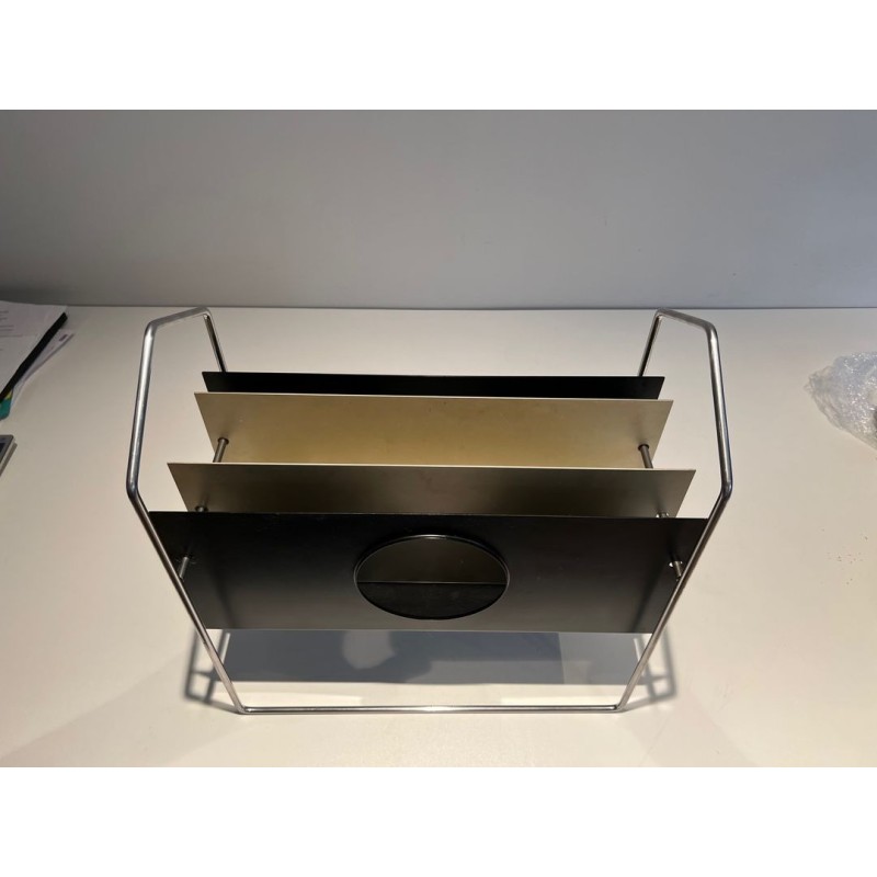 Porte-Revues Chrome et Métal Laqué Noir et Blanc, 1965 | Maison BARROIS
