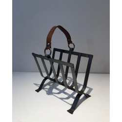 Porte-Revues Acier et Cuir, Goût Adnet, France, vers 1950 | Maison BARROIS