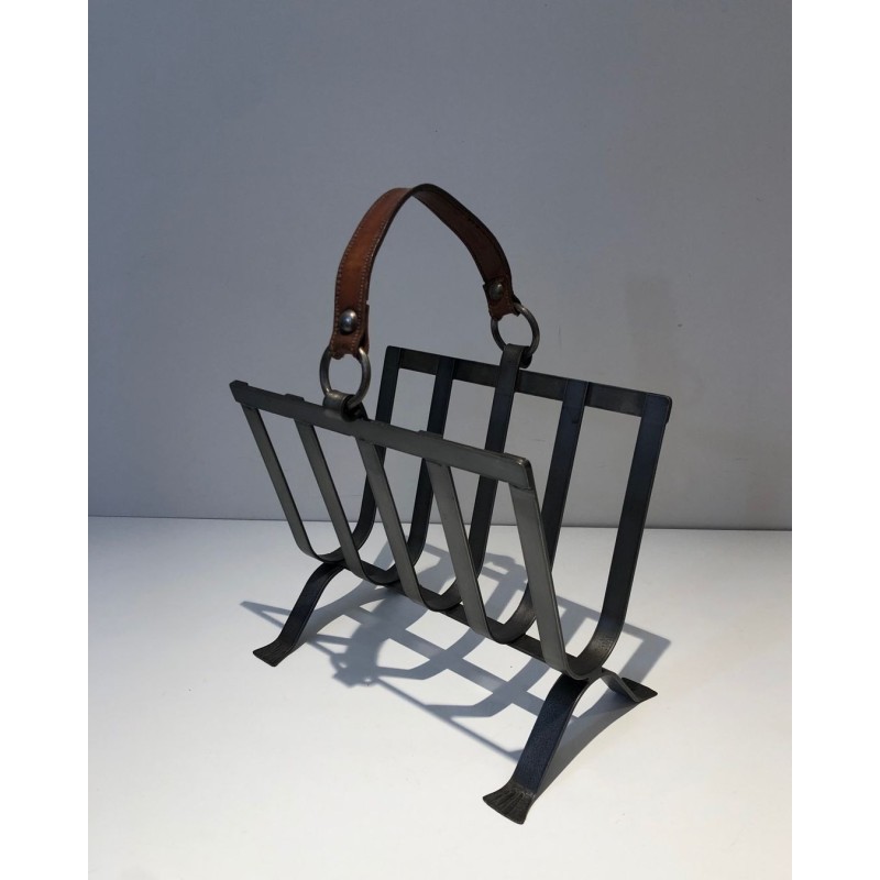 Porte-Revues Acier et Cuir, Goût Adnet, France, vers 1950 | Maison BARROIS