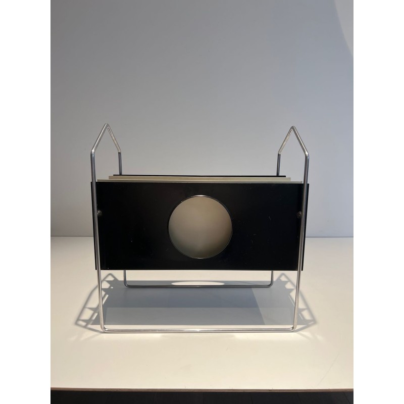 Porte-Revues Chrome et Métal Laqué Noir et Blanc, 1965 | Maison BARROIS