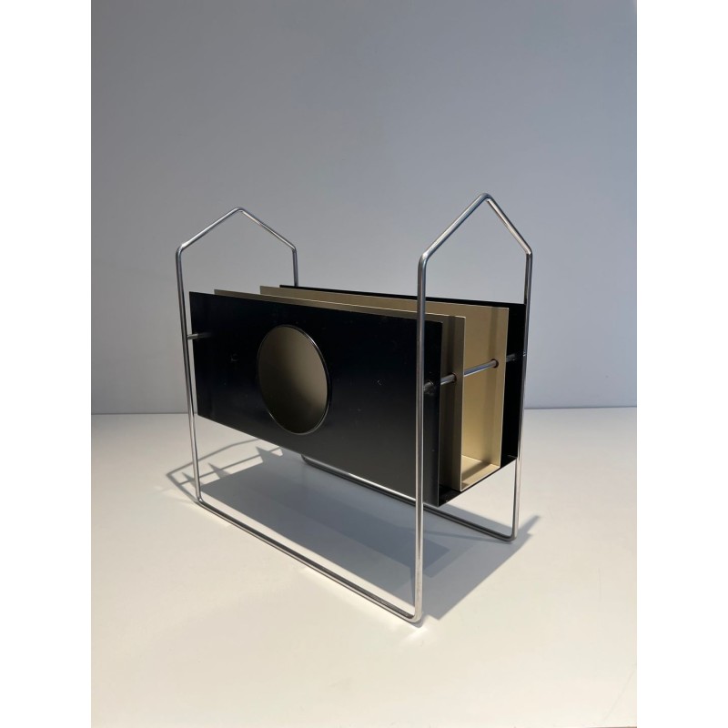 Chrome & Lacquered Metal Magazine Rack, French, 1965 | Maison BARROIS